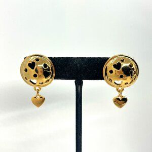 VINTAGE AVON OPEN YOUR HEART GOLD TONE PIERCED DROP DANGLE EARRINGS W/ BOX NWT